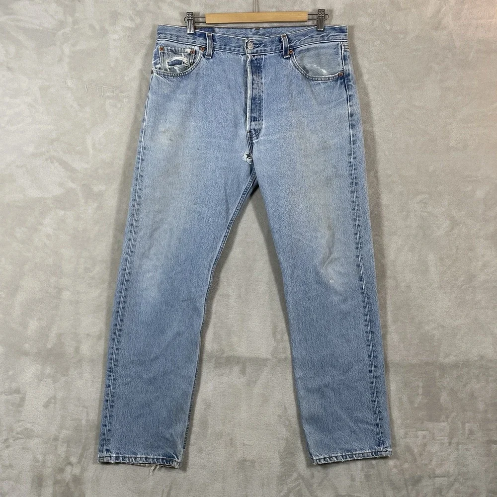 Vtg Levis 501 Jeans Mens 36x32 (fit 34x30) Blue Denim USA Made 90s FLAW READ
